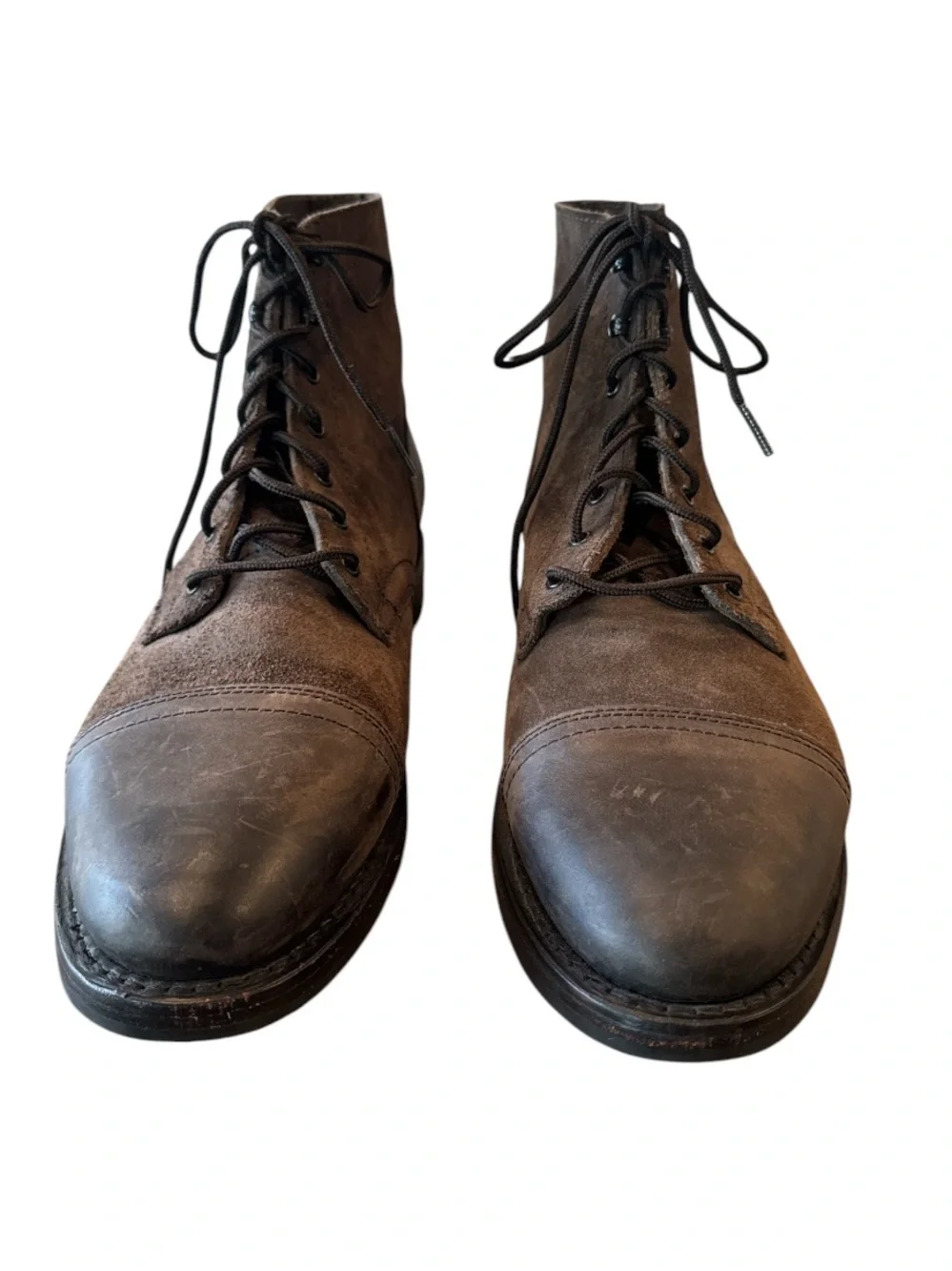 Thursday Captain Lace Up Boots Driftwood Mixed Leather Suede Cap Toe Size 12.5